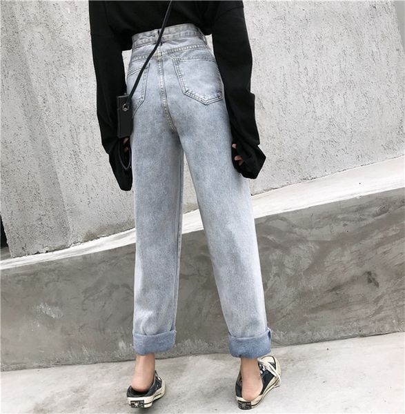 

jeans baggy straight leg high-waisted harems, Blue