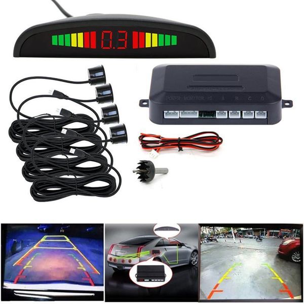 

car rear view cameras& parking sensors onever led sensor with 4 12v cars backup radar monitor system de estacionamento reverse assistance