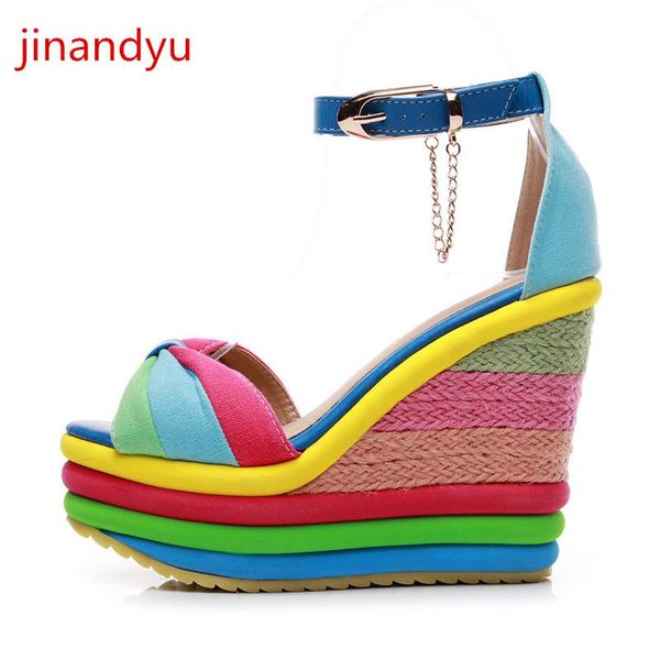 

peep toe platform wedge sandals women shoes high heel rainbow fashion summer platforms shoe heels sandalia para mujer, Black