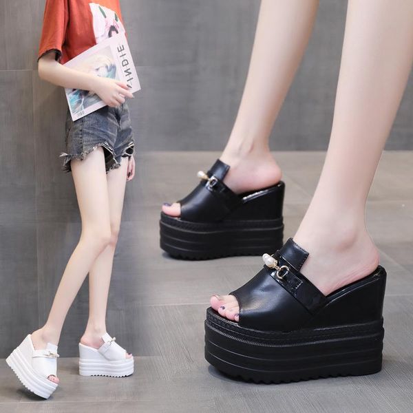 

sandals women's 12cm summer fashion korean versatile thick sole outdoor slope heel shoes, Black