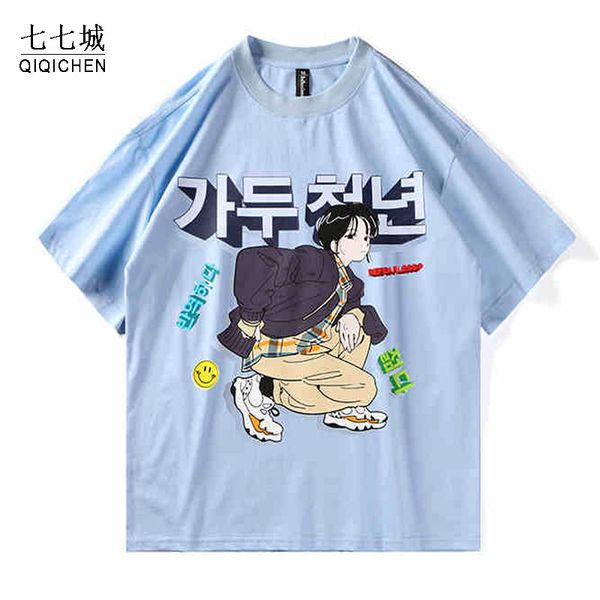 

streetwear harajuku t-shirt men hip hop cartoon korean printed tshirt harajuku cotton casual summer short sleeve, White;black