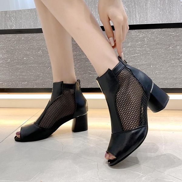 

dress shoes gladiator sandals 2021 summer high heels peep toe sandalias botas black open ankle boots breathable ladies