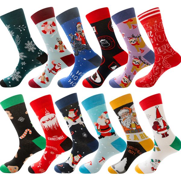 

christmas decorations 12 color autumn and winter cartoon print mens stocking elk socks womens socks santa claus snowflake sock spot