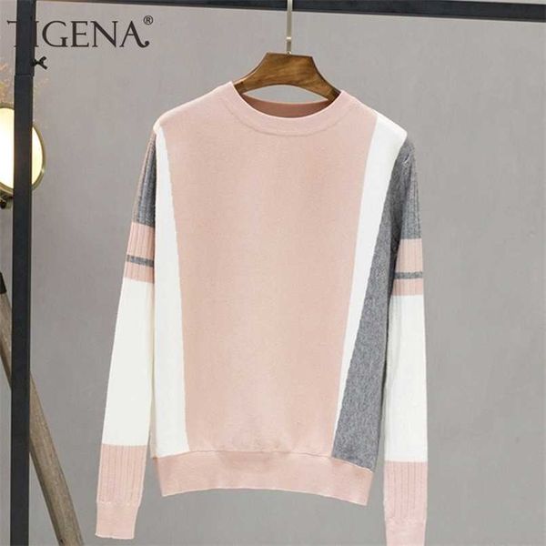 

tigena contrast color pullover sweater women fall winter long sleeve knit jumper sweater female black pink knitwear clothes 211103, White;black