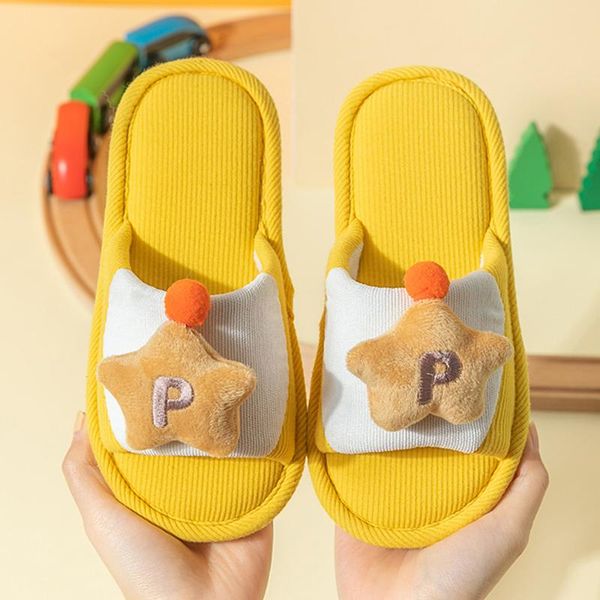 

slipper autumn children' slippers soft flax anti-slip indoor home shoes kids cartoons for boys girls all season cotton qq961, Black;grey
