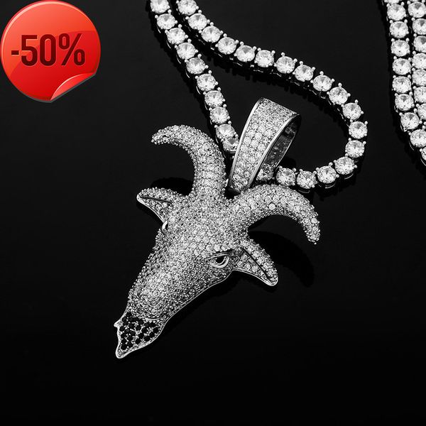 

goat beard zircon hip hop pendant necklace men's fashion accessories, Silver