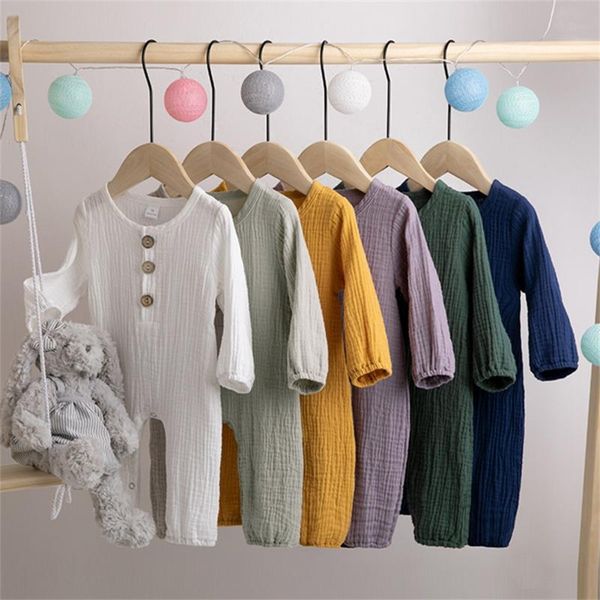 

born baby boy girl clothes one-piece outfit playsuit autumn solid color cotton button romper jumpsuit jumpsuits, Blue