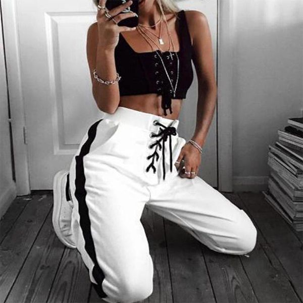 

women's pants & capris 2021 autumn and winter lace-up sports leisure trousers woman, Black;white