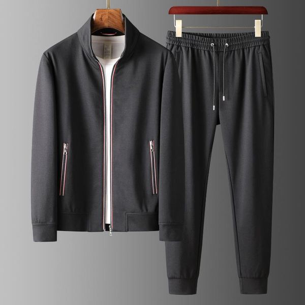 

jogging clothing 2021 light luxury heavy workmanship yarn-dyed belt jacket two pieces men's autumn sports casual suit, Black;red