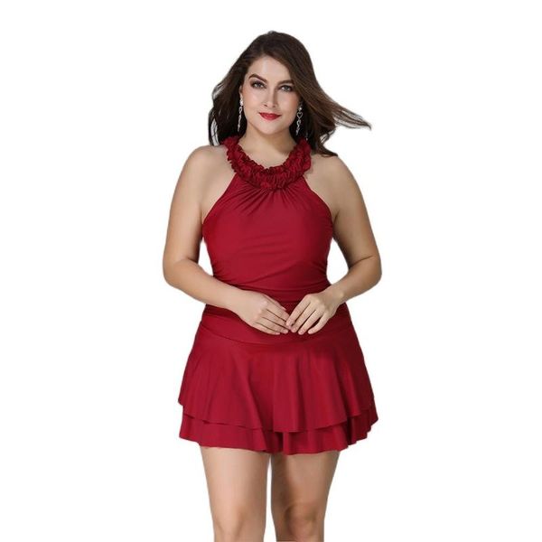 

women's swimwear summer swimsuit l xl 2xl 3xl 4xl 5xl big cup large size one piece women red halter backless beachwear skirt, White;black