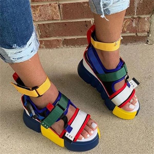 

women sandals pu buckle strap wedges round toe shallow shoes sandalias mujer 2021 size 35-42 blue rose red purple, Black