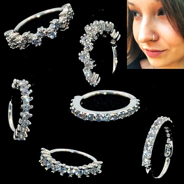 

1pc round zircon bendable gem ring bendable seamless nose ring surgical steel crystal ear trague cartilage earring piercing 1mm, Silver