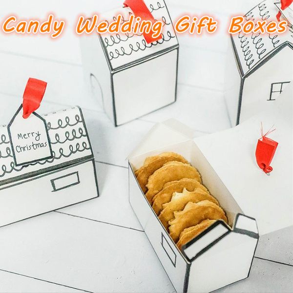 New Favor Small House Paper Packing Box Torrone Biscotti Candy Scatole regalo di nozze all'ingrosso 2021