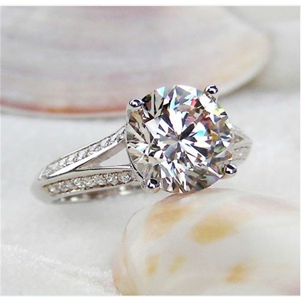 

3ct solid 14k white gold four prongs diamond women wedding ring fast, Slivery;golden