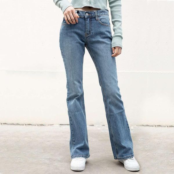 

women low rise flares leg fit jeans with brown stitching women's, Blue