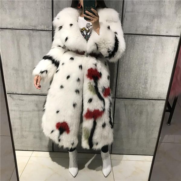 

women's fur & faux natural ladies real women knitted long coat, Black