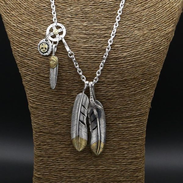 

sterling silver retro thai vintage style necklace classic takahashi goro eagle feather men and women sweater chain chains