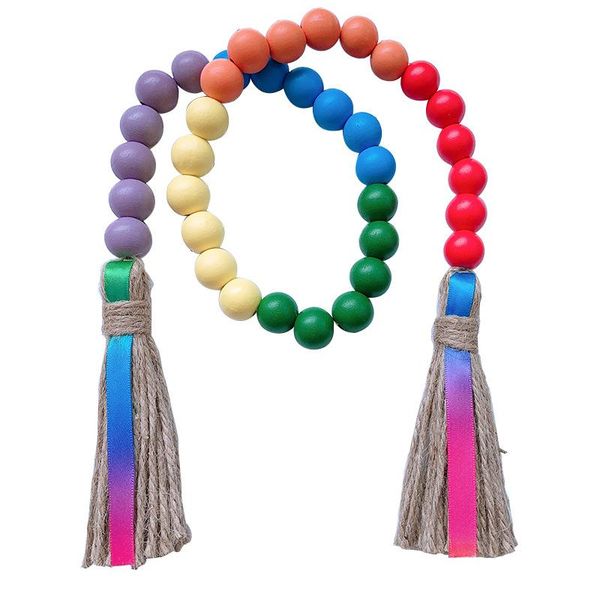 

rainbow wood bead creative hemp string beads tassels children home decor natural wooden beaded tassle wall hanging ornaments nordic style