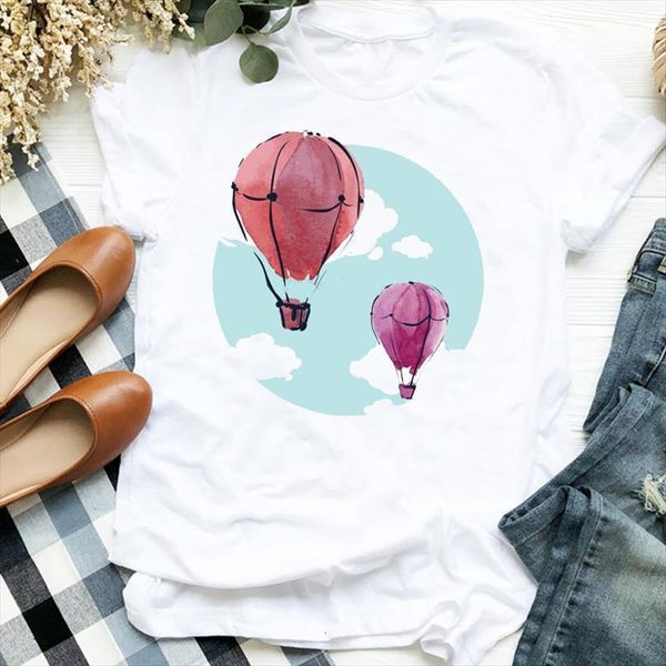 

and women lady cartoon men t shirt balloon travel 90s trend print clothes graphic tee womens, White;black