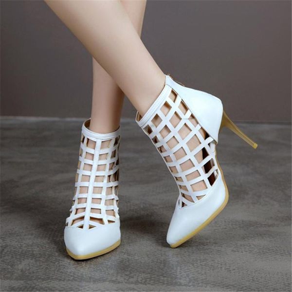 

dress shoes pxelena stiletto high heels gladiator sandals women pointed toe hollow out summer ankle boots party date, Black