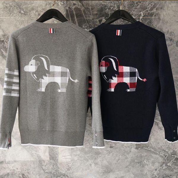 

men's sweaters 2021 fashion brand men women slim fit v-neck cardigans clothing striped wool little lion pattern casual coat, White;black