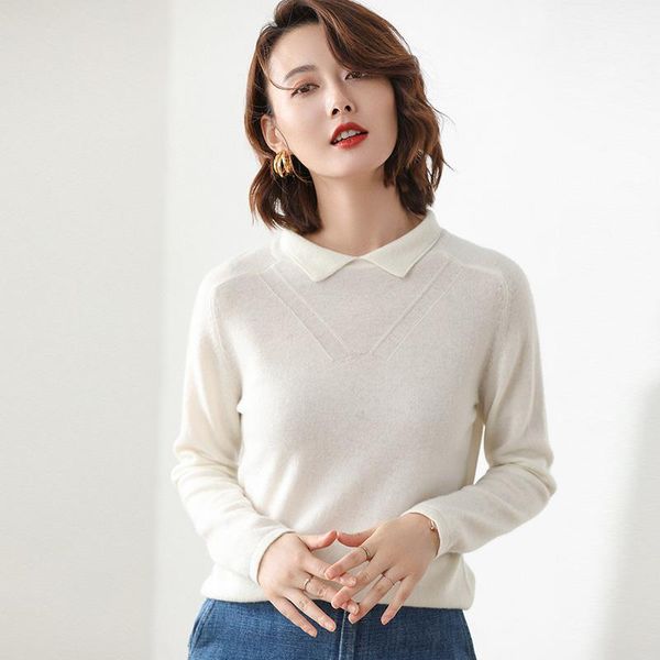 

women's sweaters 2021 lapel sweater pullover cashmere female slim bottoming doll collar, White;black