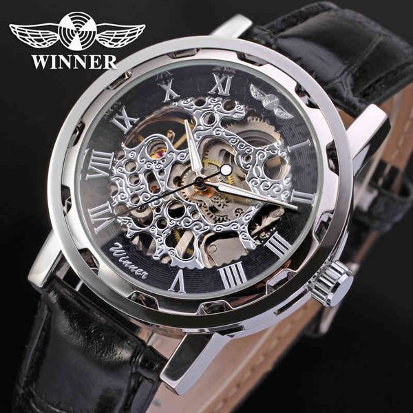 

t-winner clock mechanical hand-wind fashion leather band crystal analogue stylish sier wrg8008m3s3, Slivery;brown