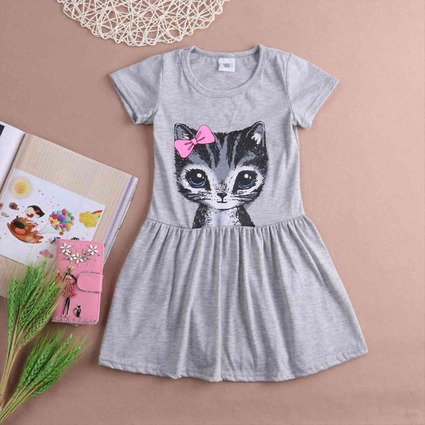 

casual kids baby girls clothes girl dresses print cartoon cat kitty princess little tutu party dress, Red;yellow