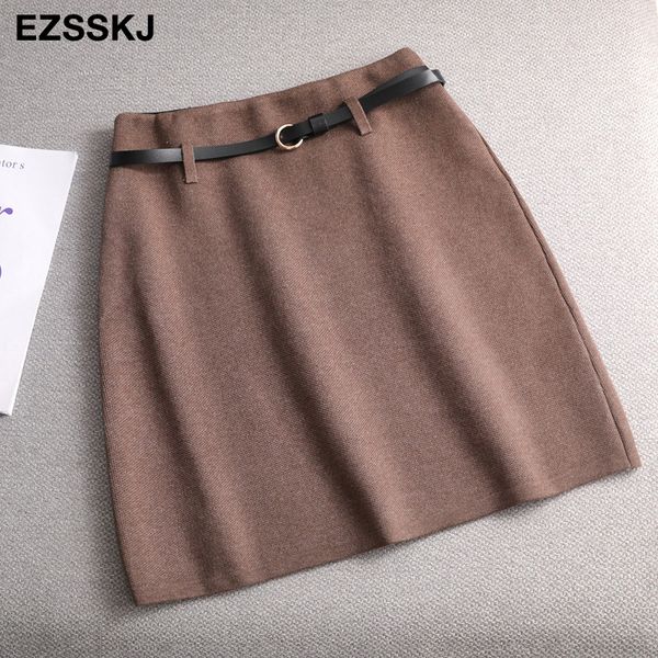 

2021spring autumn retro a-line pencil mini skirt female fashion high waist slim skirt solid color badycon knitted short skirt, Black