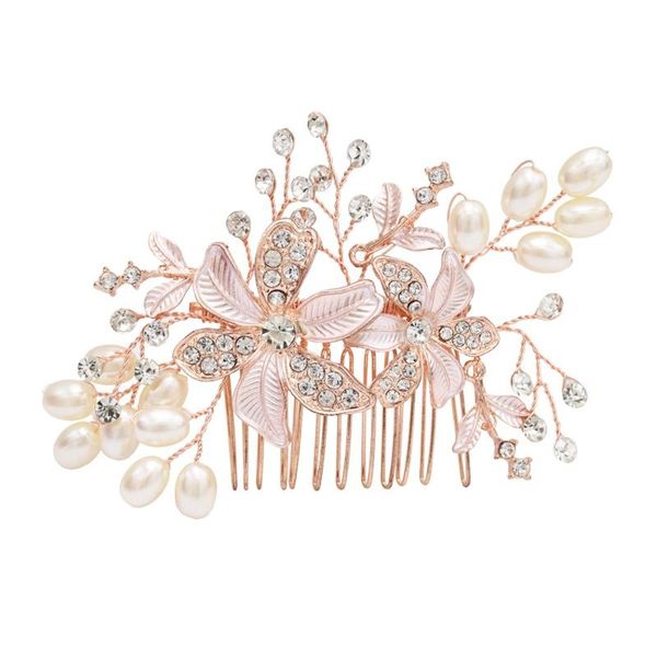 

hair clips & barrettes elegant rose gold color bridal combs hairpins wedding accessories pearl crystal flower heapiece jewelry, Golden;silver