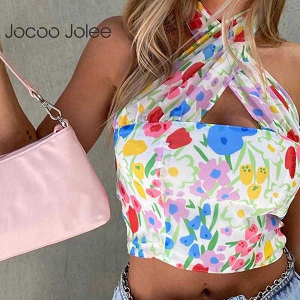 

jocoo jolee women summer y2k hollow printing halter holiday style beach tank backless vintage party off shoulder 210619, White