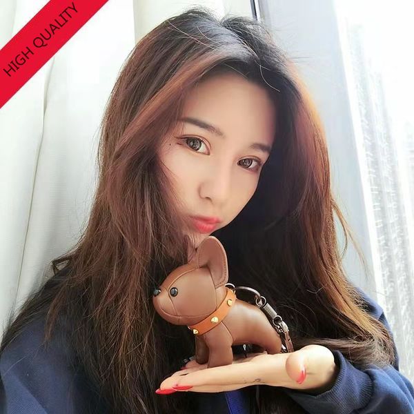 

fashion cartoon animal puppy keychain pu leather car key ring bag accessories jewelry without box, Silver