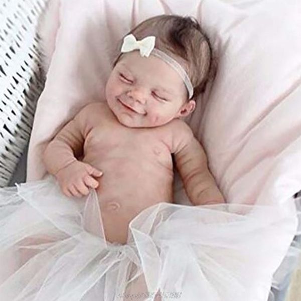 55см Reborn Girls Soft Body Cute Smiley Newborn Girl Coll, как настоящий ребенок, полный силикон Легко очистить M24 21 Dropshipping