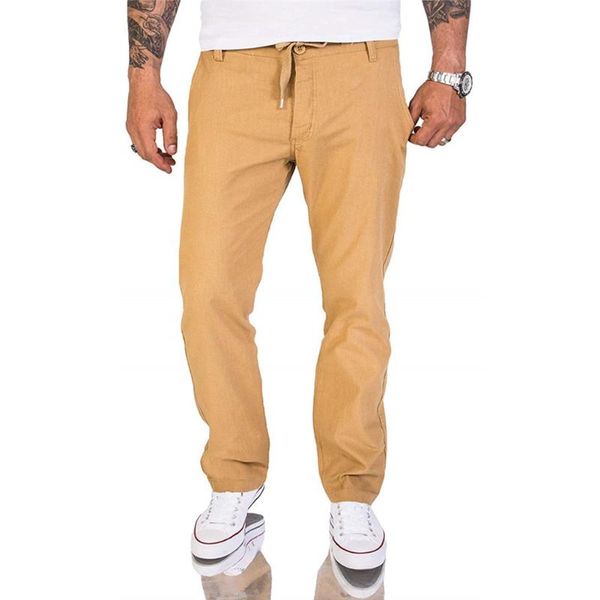 

men's pants gift middle waist fashion simple casual solid daily all season outdoor men slim cotton and linen trousers with pockets, Black