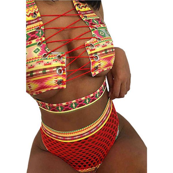 

women's, bikini sling, african printed swimsuit, lace up thong, 2-piece set