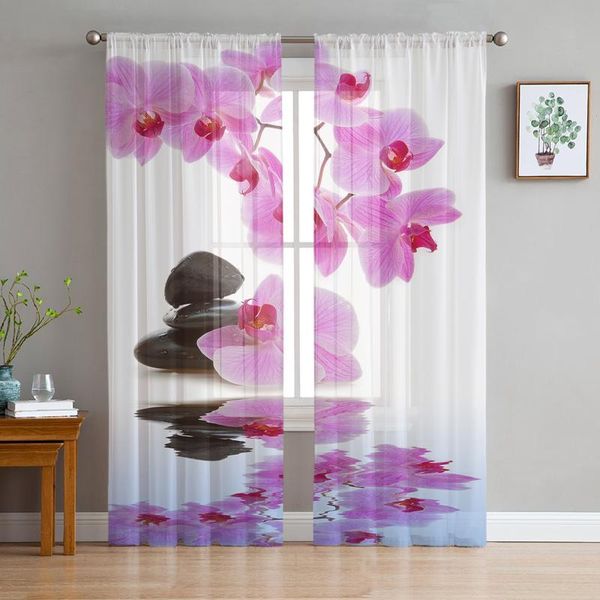 

curtain & drapes flower pink orchid reflection sheer curtains for girl kids bedroom kitchen window home decoration