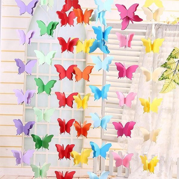 

party decoration 2.7m colorful 3d butterfly paper garland banner for birthday baby shower wedding home room supplies
