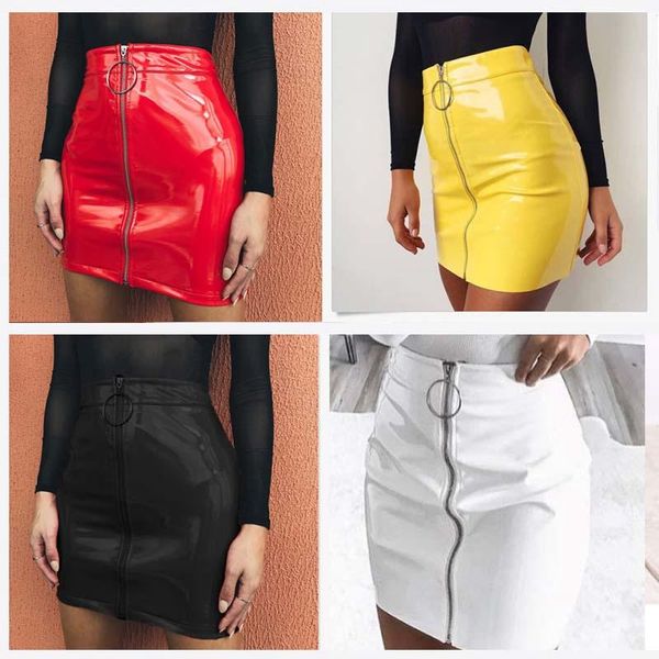 

skirts 2021 women white pu leather pencil high waist mini short skirt stretch party fashion, Black