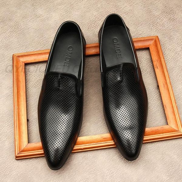 

dress shoes genuine leather hollow men loafers party wedding ship on casual classic business office footwear for male 3cpg 6w3g, Black