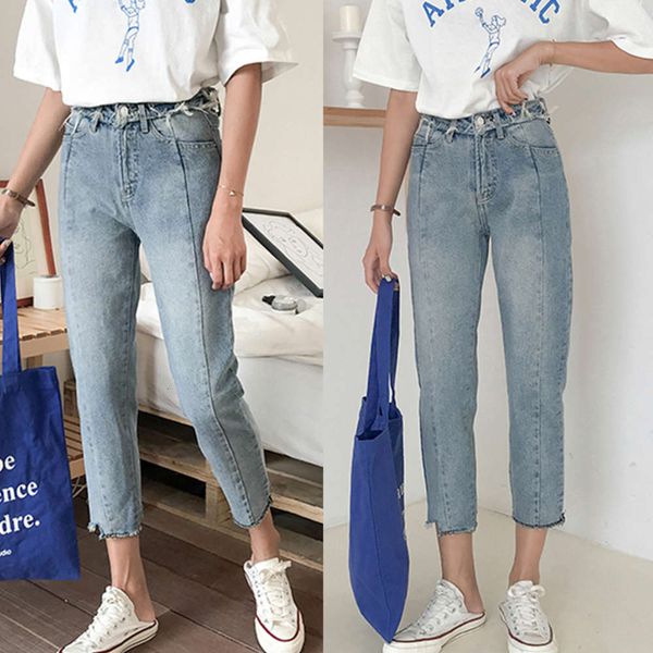 

women's jeans slim washed spring and autumn ins capris l4tc, Blue