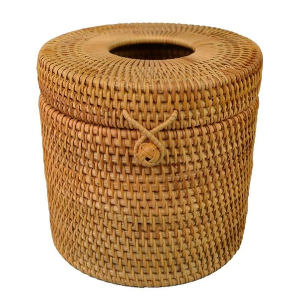 

round rattan tissue box vine roll holder toilet paper cover dispenser for barthroom,home,el and office boxes & napkins