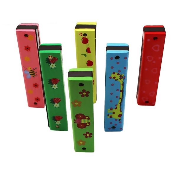 

double row 16 hole wooden painted harmonica for children