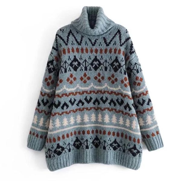 

women's sweaters dave&di pullovers indie folk vintage jacquard weave loose turtleneck england style warm thick fashion winter women, White;black