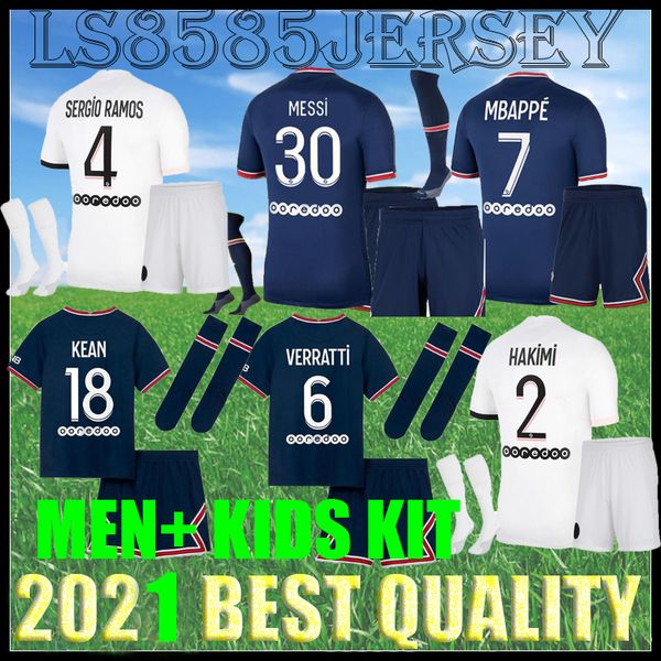 

kids kit 30# messi paris soccer jerseys 21 22 mbappe kean hakimi sergio ramos maillots de football shirts 2021 2022 marquinhos verratti kimp, Black
