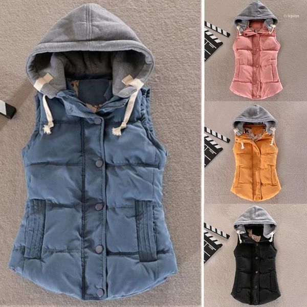 

women winter cotton padded hooded gilet vest zipper sleeveless waistcoat jacket vests women's with pockets solid color1, Black;white