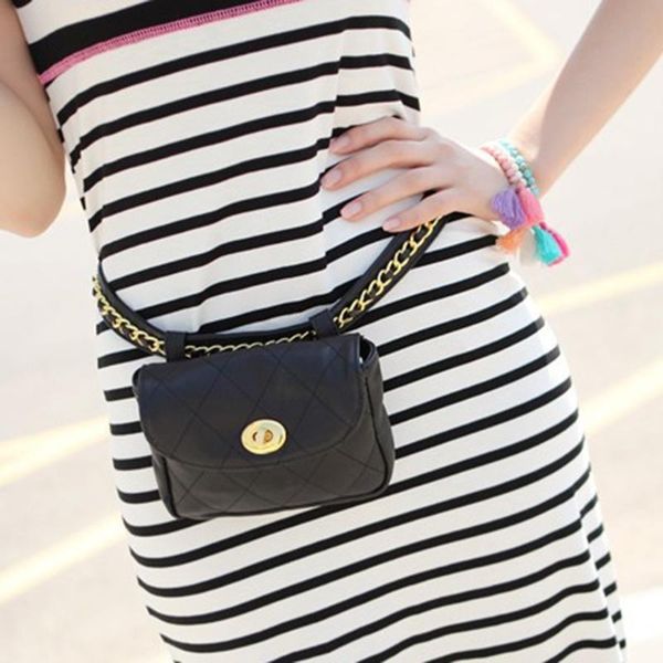 

women rhomboids pattern waist bag chain fanny pack travel belt purse h8wd school bags