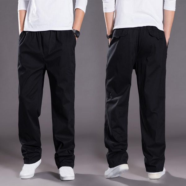 

men's pants s-3xl 6colors men loose pockets long trousers outdoors casual comfortable all seasons sports polyester, Black