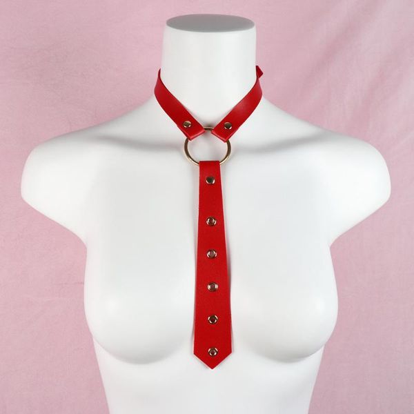 

chokers fashion punk women red pu leather necktie gothic bow tie vintage necklaces trendy collar choker cool girl accessories jewelry, Golden;silver
