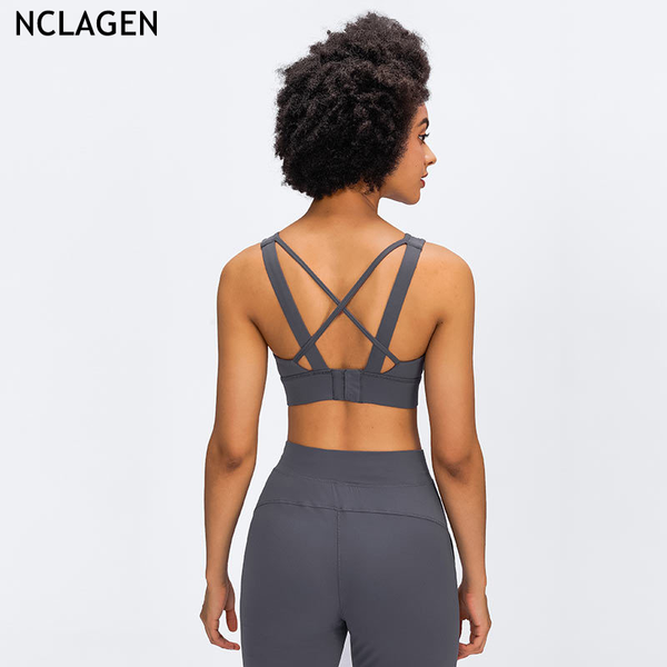 

gym clothing nclagen back buckle adjustable sports bra cross women workout running push-up high impact crop fitness, White;black