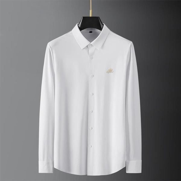 

men's casual shirts autumn male luxury long sleeve crown embroidery fashion slim business man plus size 4xl, White;black